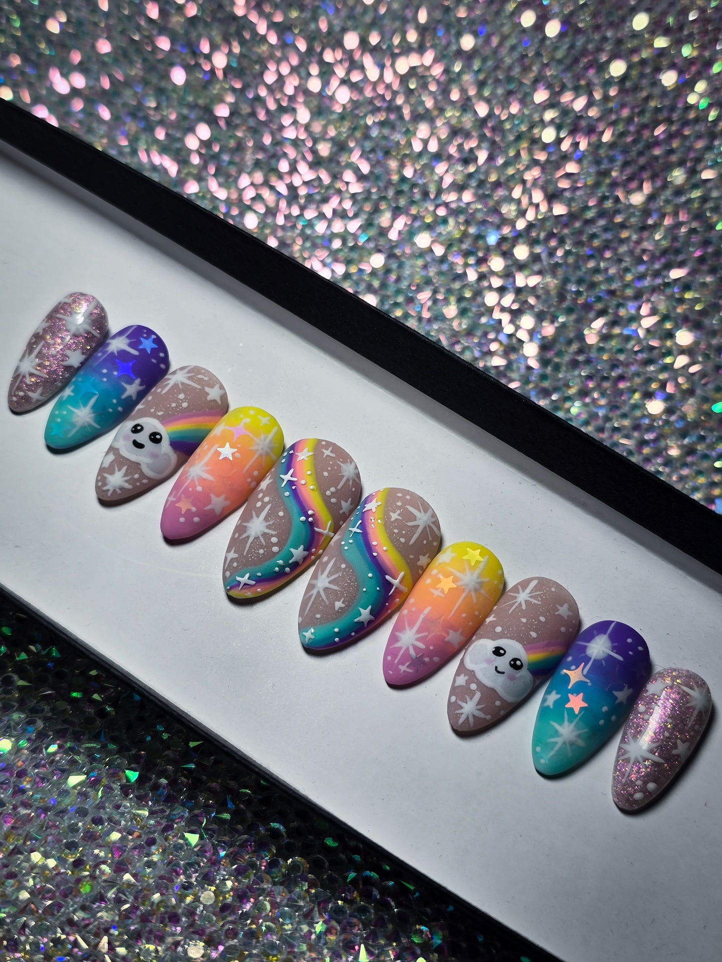 Cloudy With a Chance of Rainbows Press on Nail Set