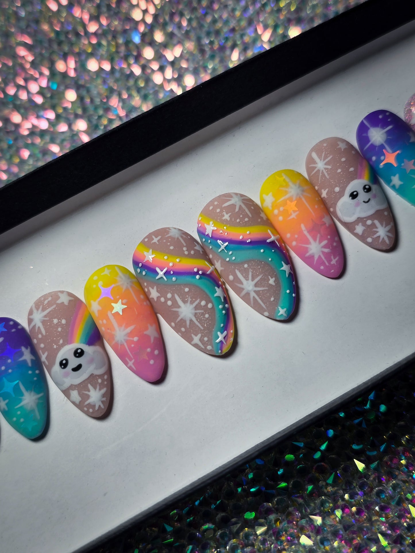 Cloudy With a Chance of Rainbows Press on Nail Set