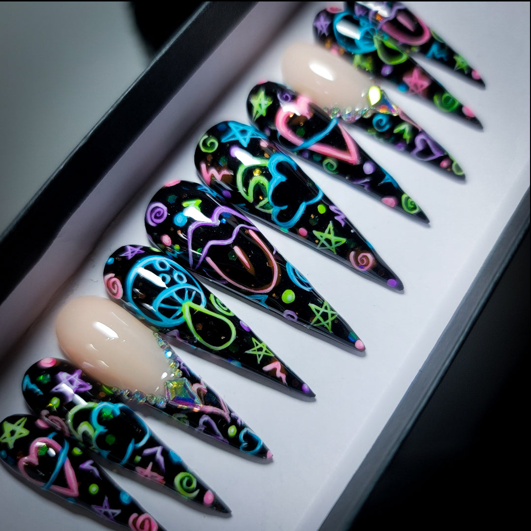 Sci-Fi 3D Nails with Neon Glow