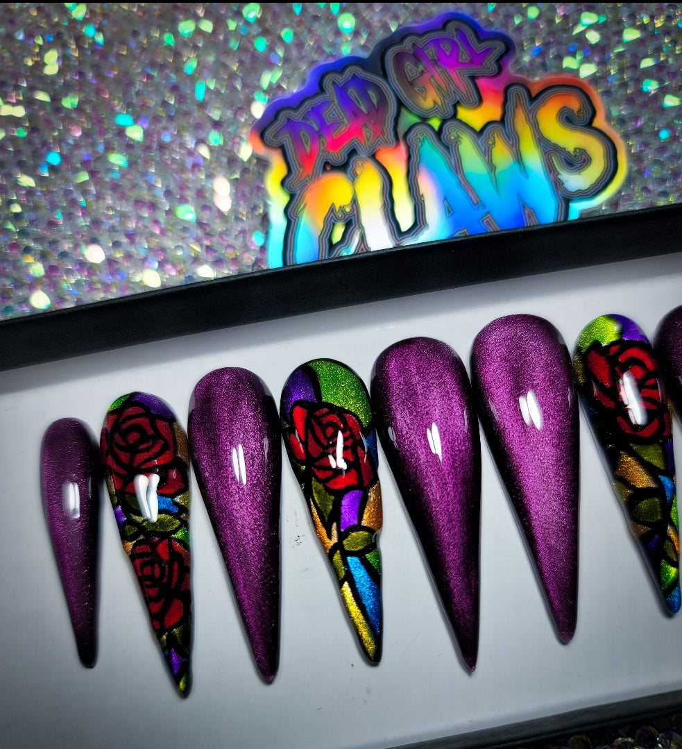 Stained Glass Press on Nail Set