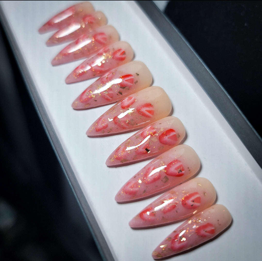 Strawberry Champagne Press on Nail Set
