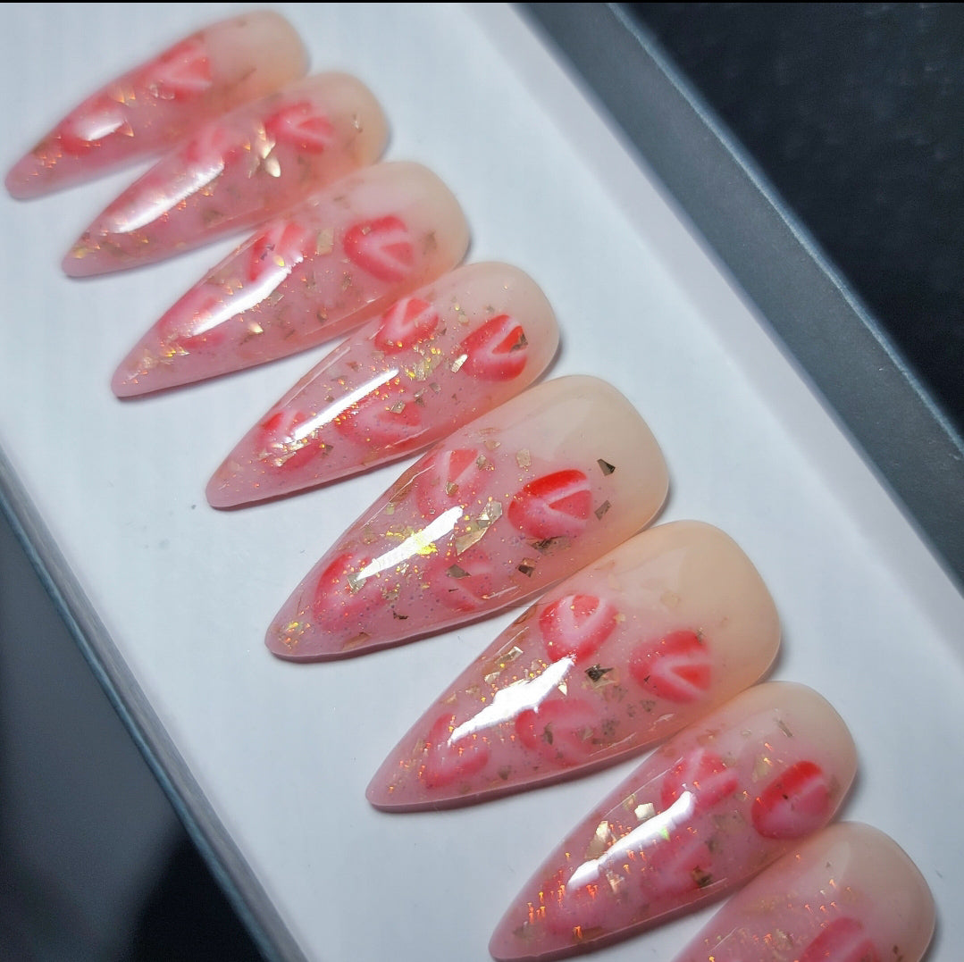 Strawberry Champagne Press on Nail Set