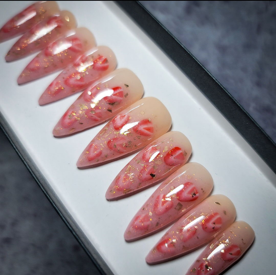 Strawberry Champagne Press on Nail Set