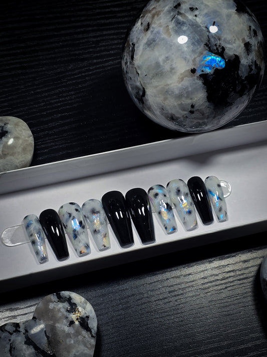 Rainbow Moonstone Press on Nail Set, crystal inspired nails