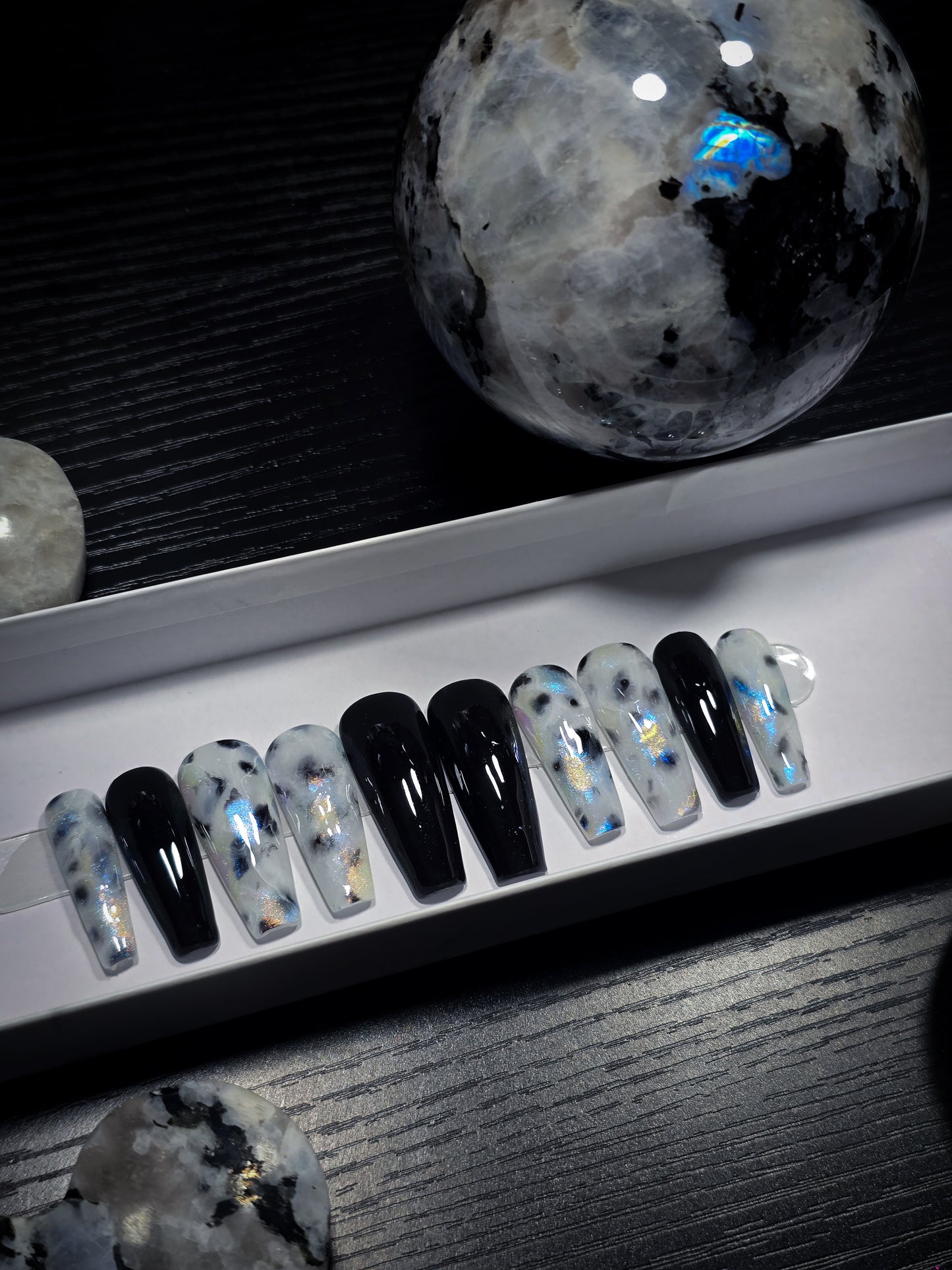 Rainbow Moonstone Press on Nail Set, crystal inspired nails