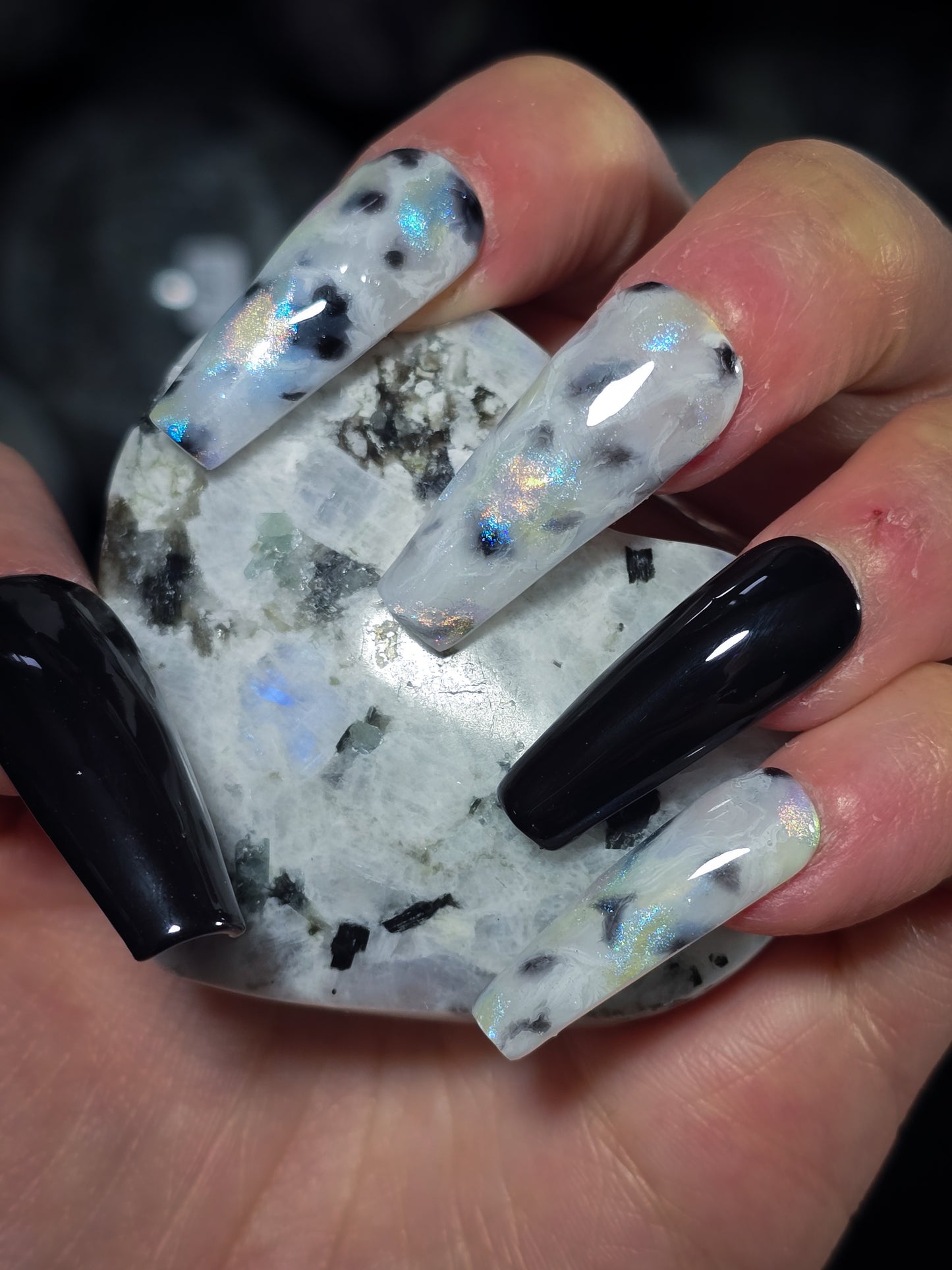 Rainbow Moonstone Press on Nail Set, crystal inspired nails