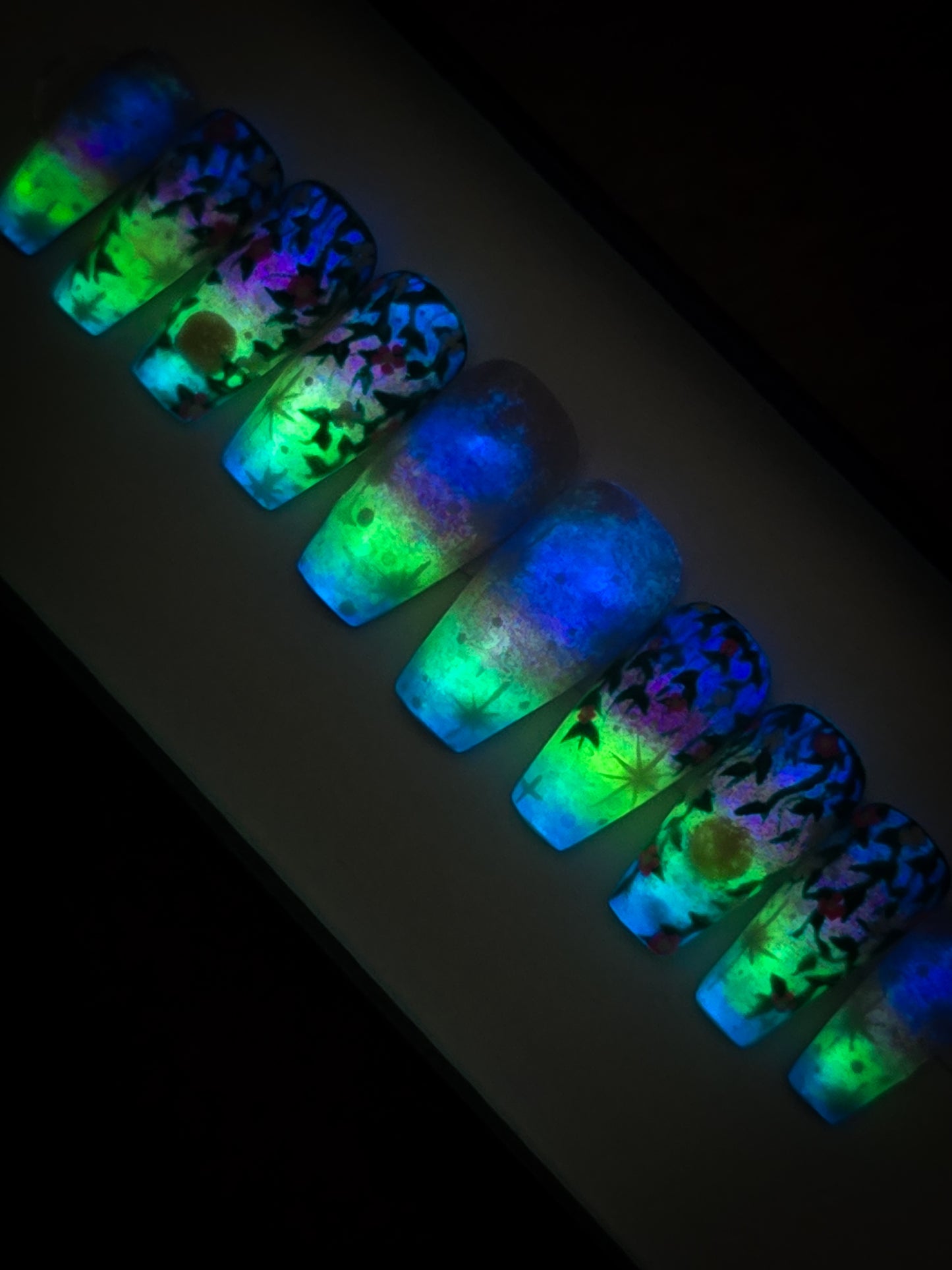 Aurora Garden Press on Nail Set (Glow in the dark and thermal Reactive)