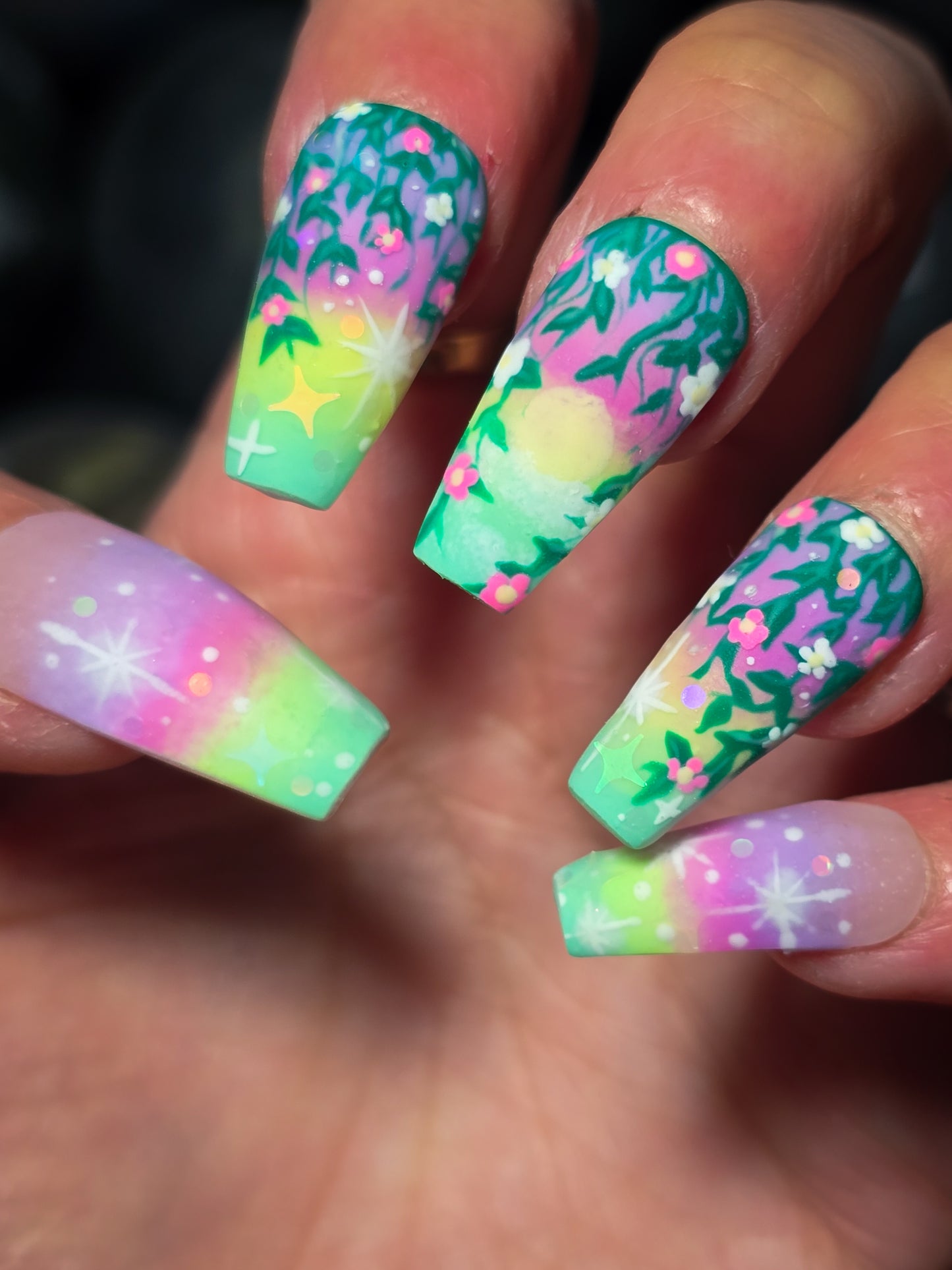 Aurora Garden Press on Nail Set (Glow in the dark and thermal Reactive)