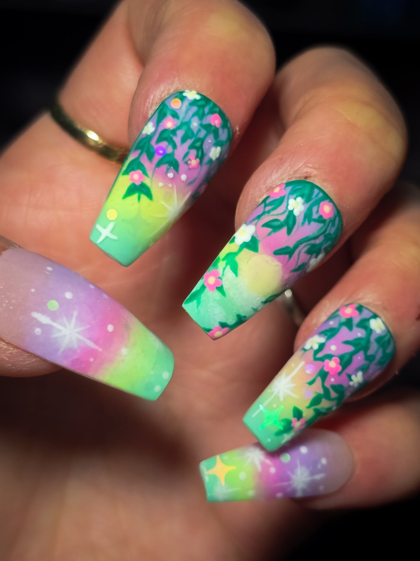 Aurora Garden Press on Nail Set (Glow in the dark and thermal Reactive)
