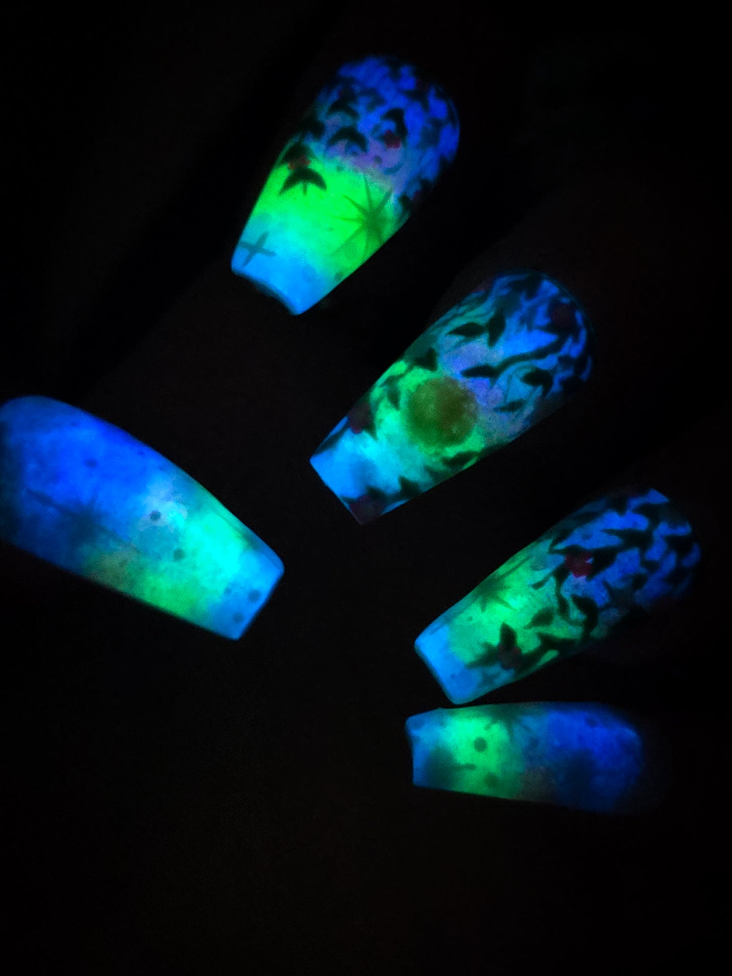 Aurora Garden Press on Nail Set (Glow in the dark and thermal Reactive)