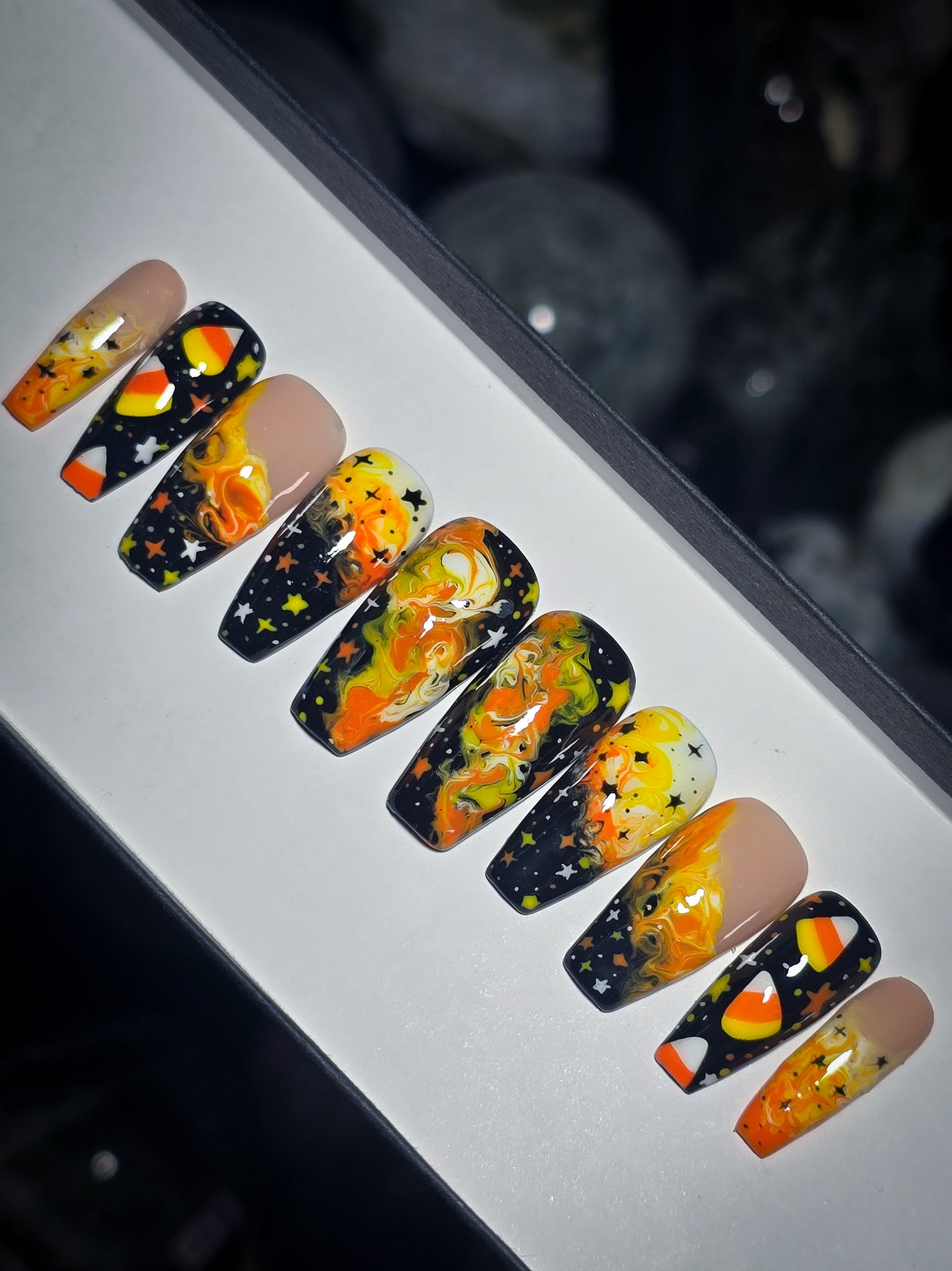 Candy Corn Cosmos Press on Nail Set