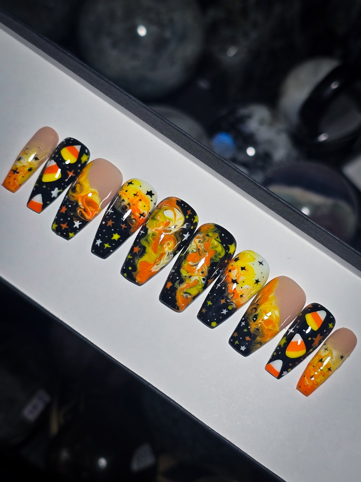 Candy Corn Cosmos Press on Nail Set