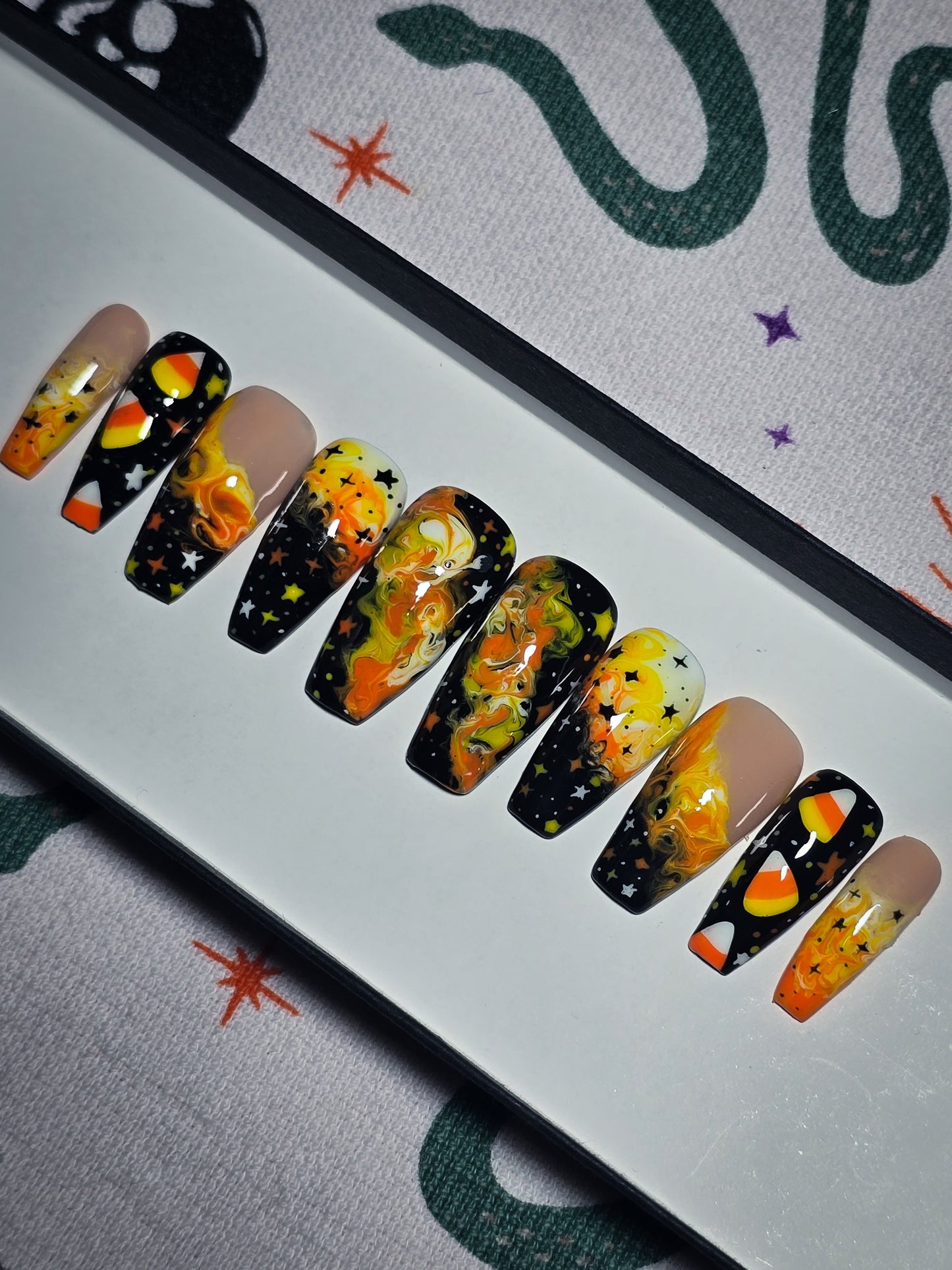 Candy Corn Cosmos Press on Nail Set