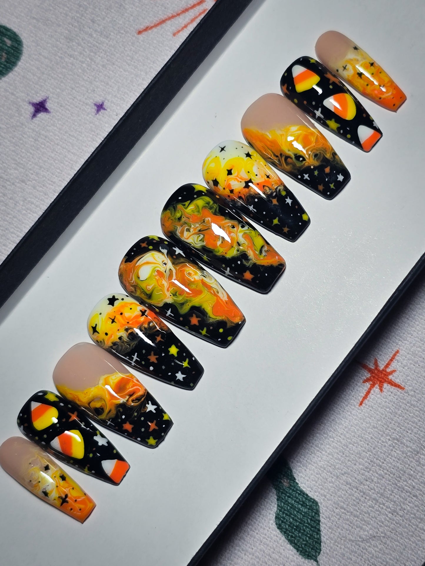 Candy Corn Cosmos Press on Nail Set