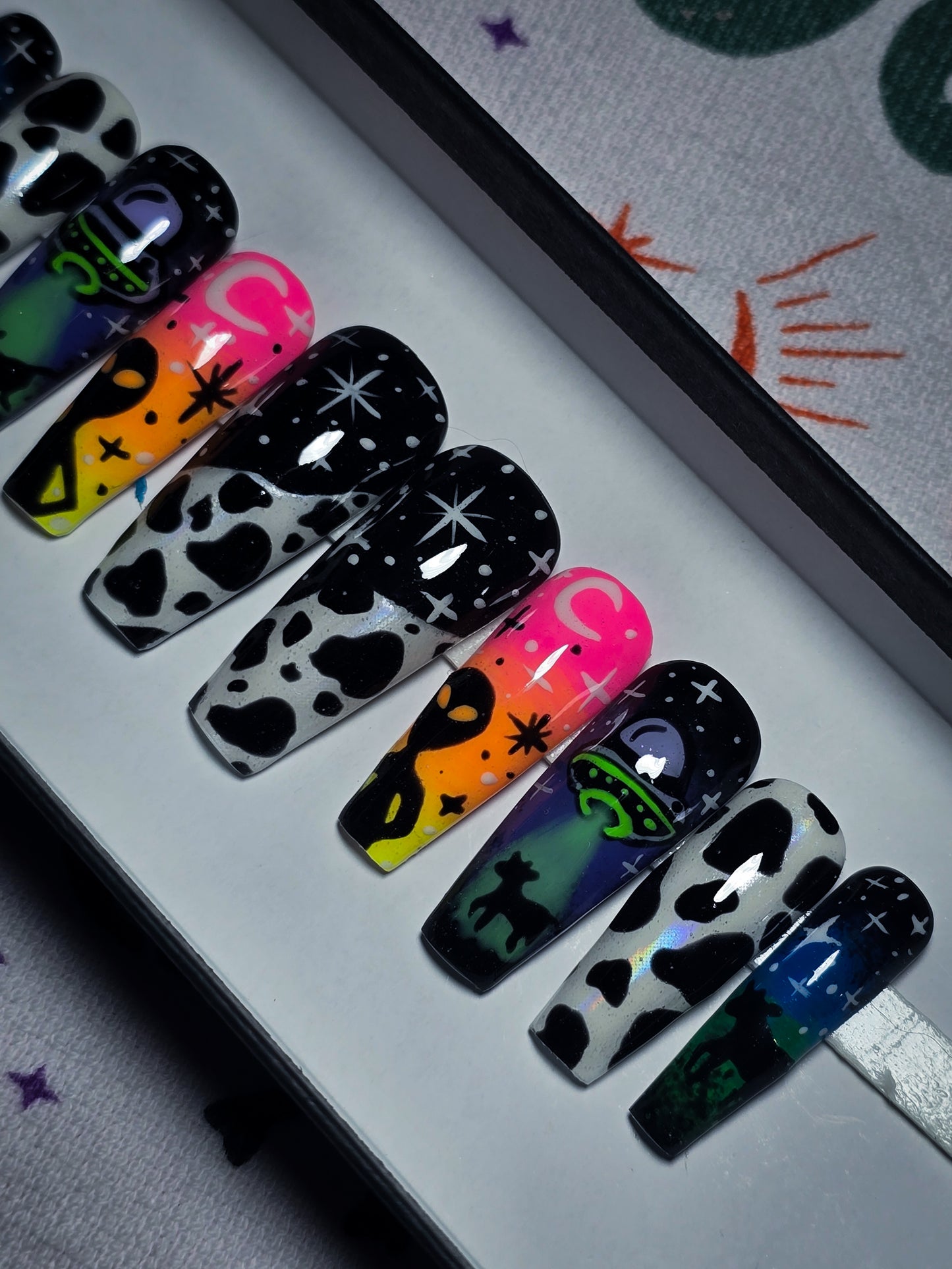 Cosmic Cattle (Glow  in the Dark) Press on Nail Set