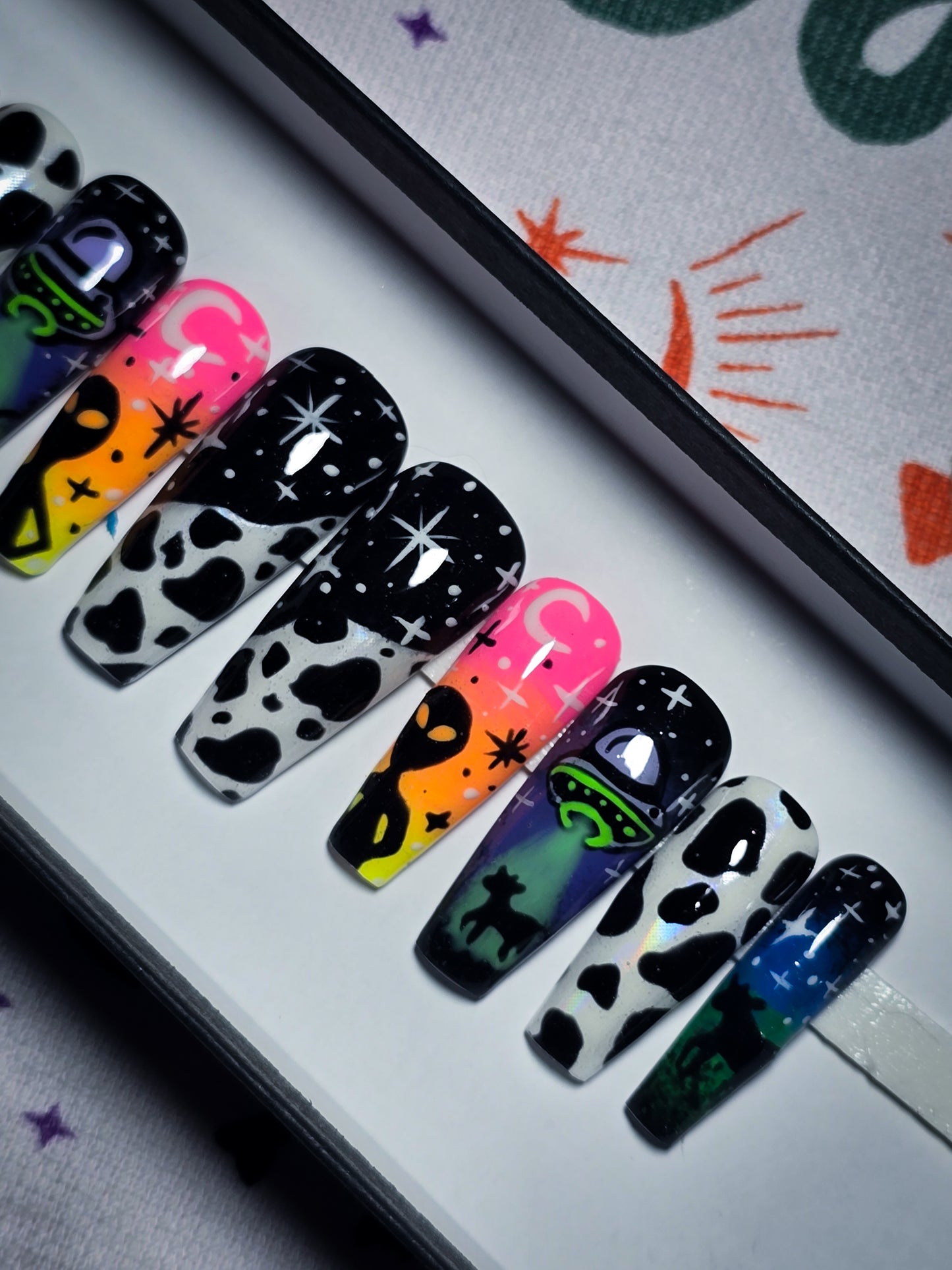 Cosmic Cattle (Glow  in the Dark) Press on Nail Set
