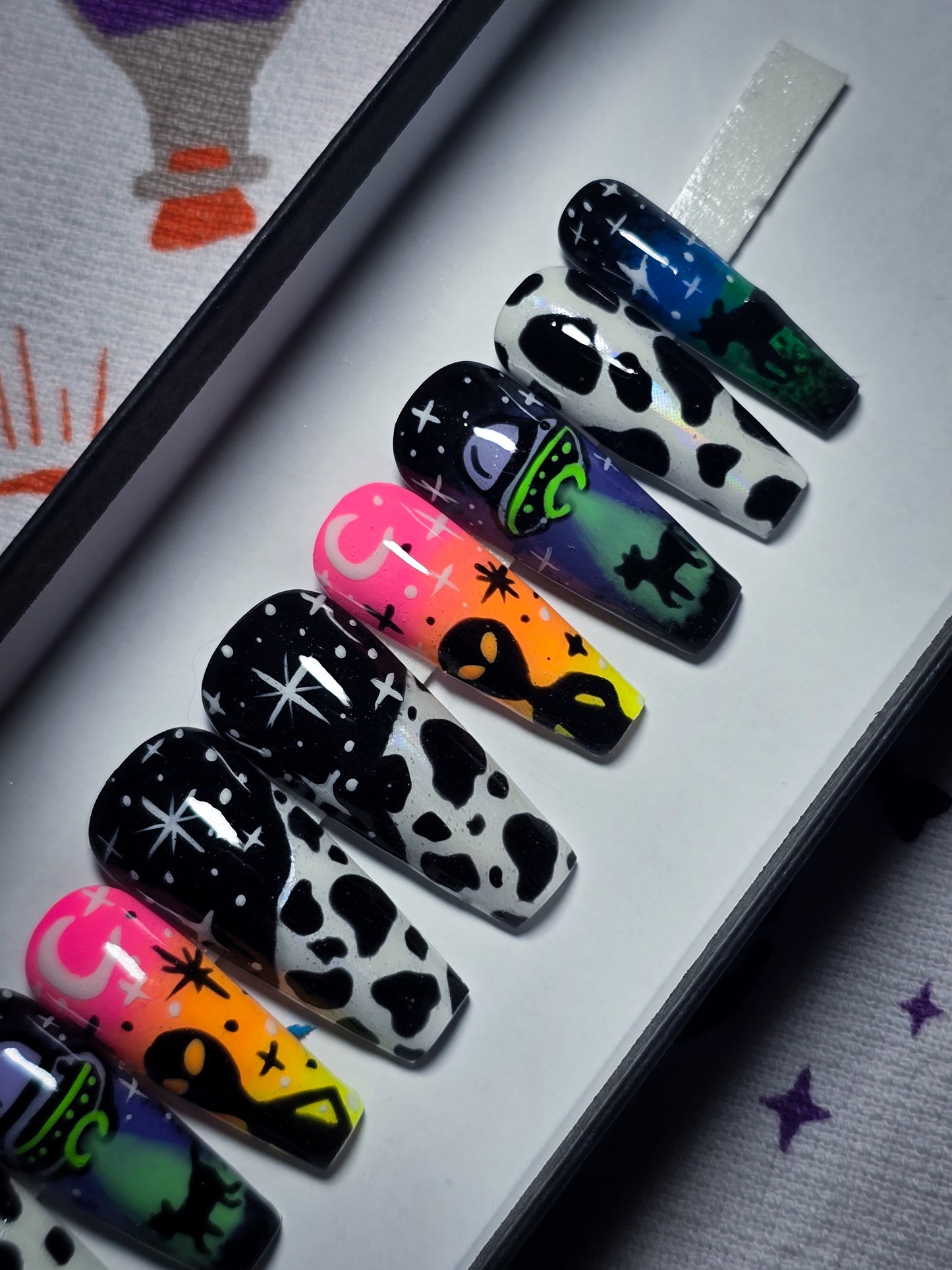 Cosmic Cattle (Glow  in the Dark) Press on Nail Set