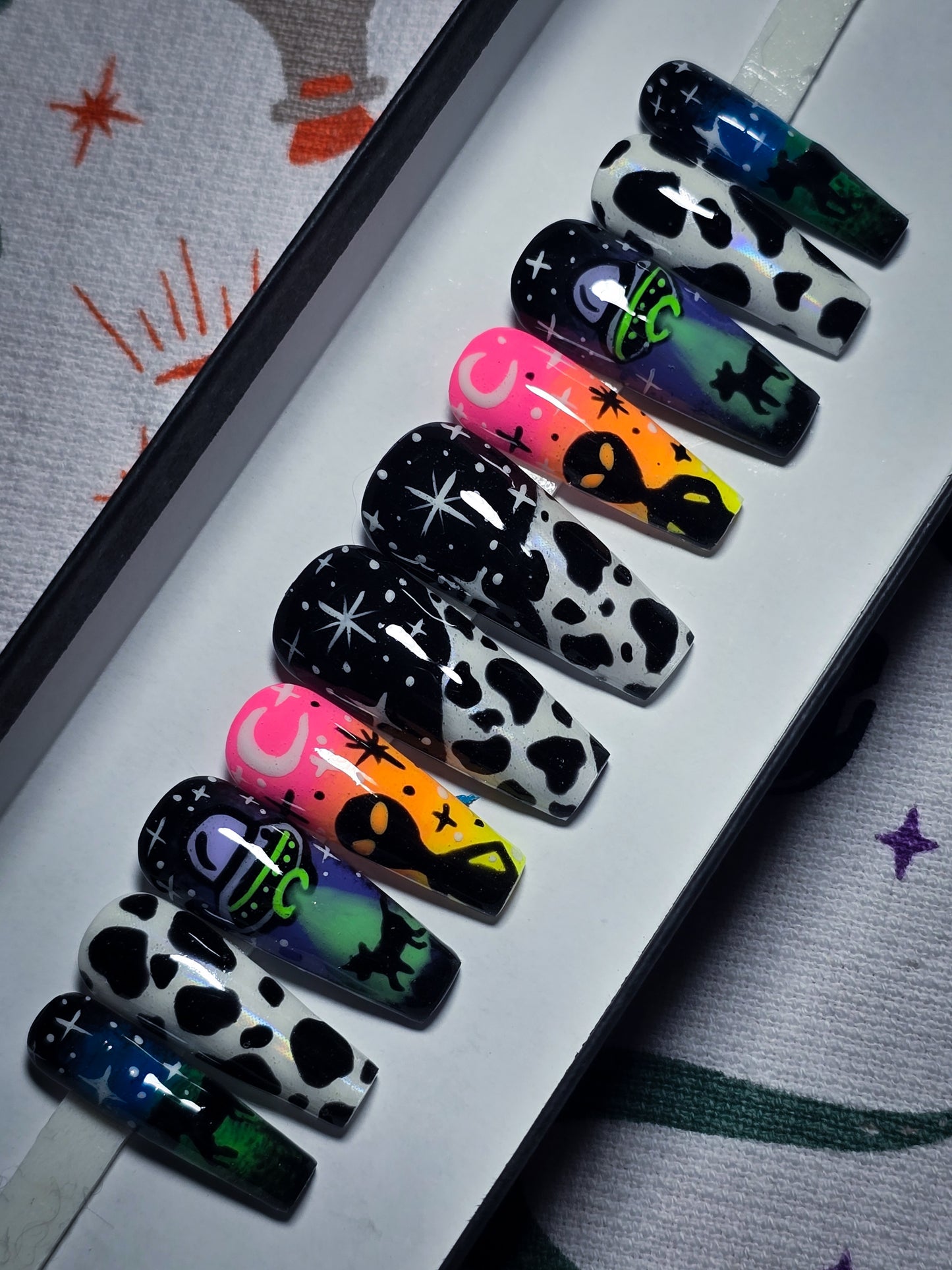 Cosmic Cattle (Glow  in the Dark) Press on Nail Set
