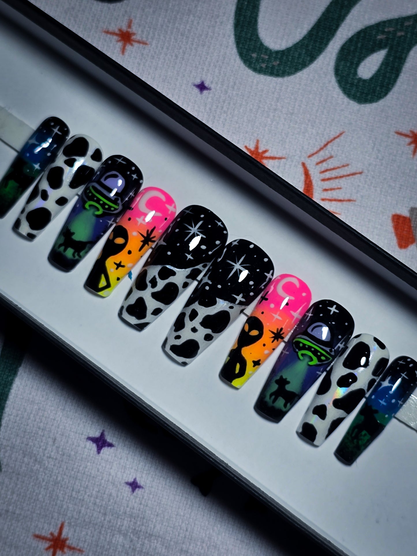 Cosmic Cattle (Glow  in the Dark) Press on Nail Set