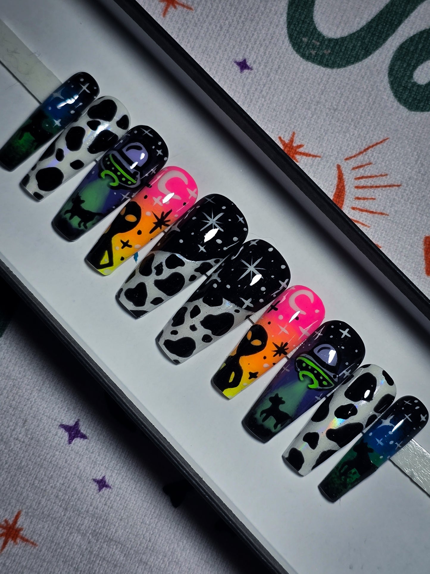 Cosmic Cattle (Glow  in the Dark) Press on Nail Set