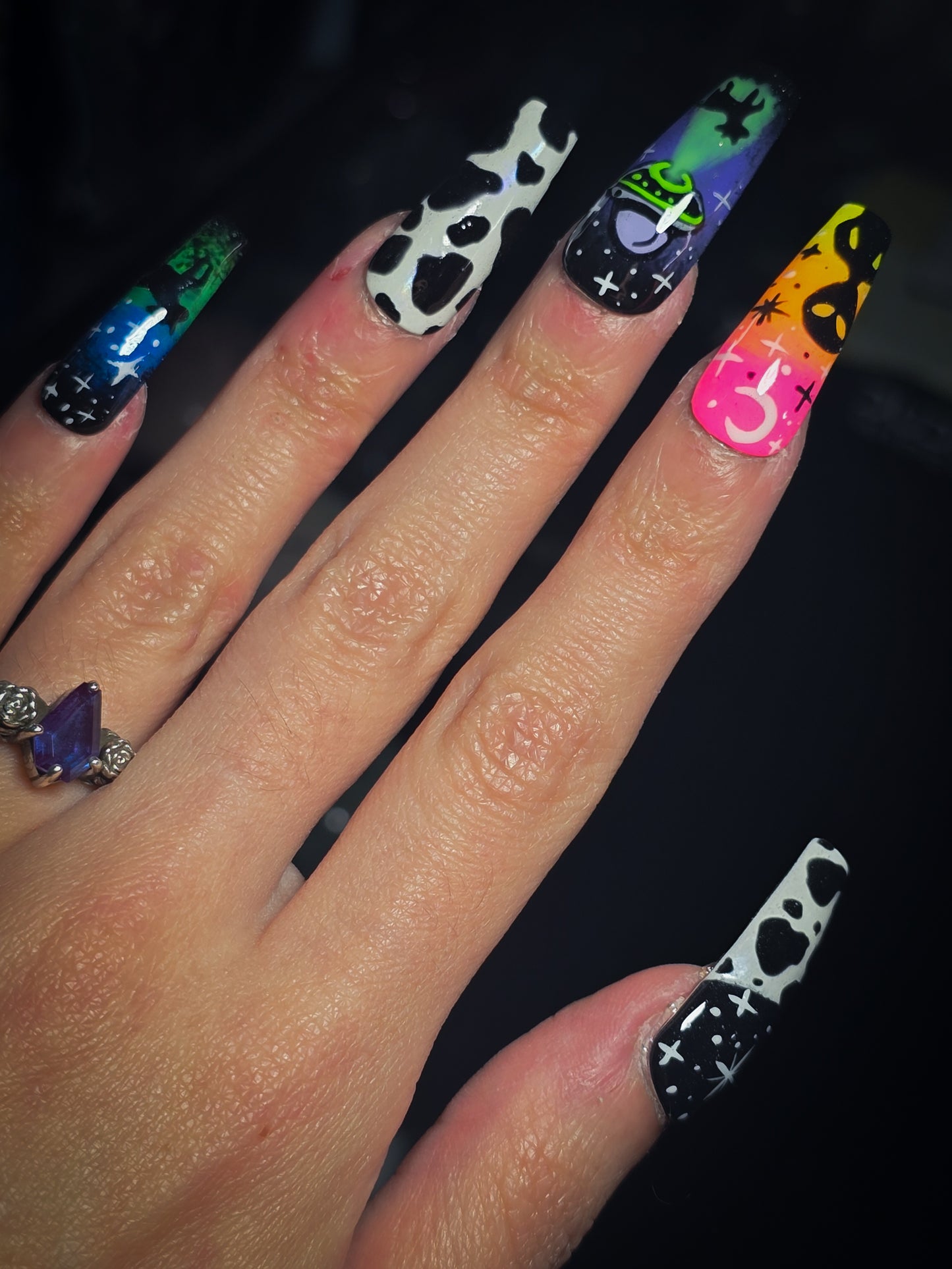 Cosmic Cattle (Glow  in the Dark) Press on Nail Set