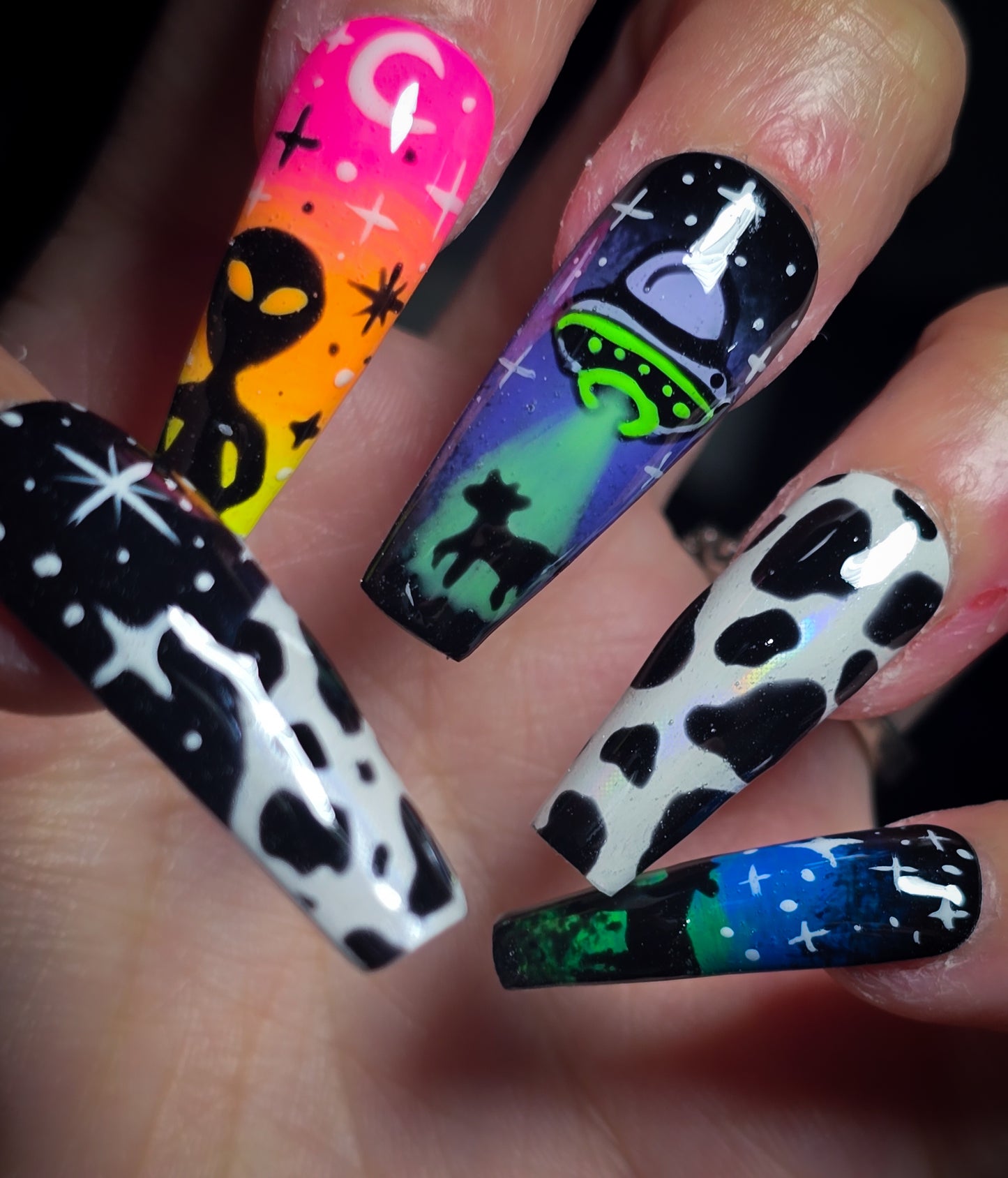 Cosmic Cattle (Glow  in the Dark) Press on Nail Set