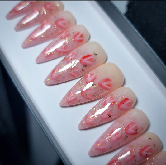 Strawberry Champagne Press on Nail Set