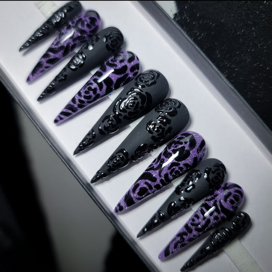 Black Rose (thermal effect) Press on Nails