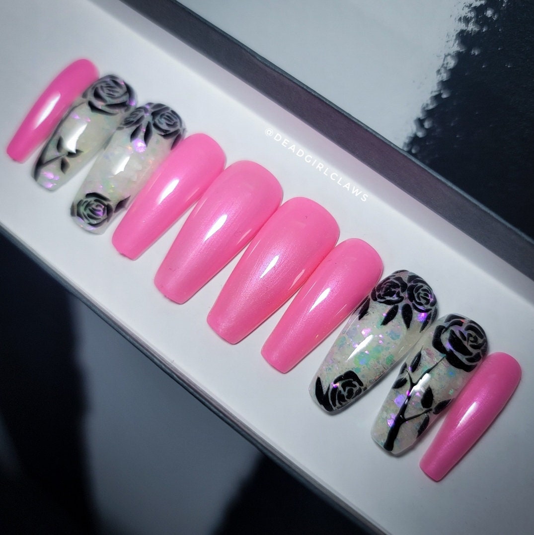 Radiant Rose Press On Nail Set (Glow in the Dark)